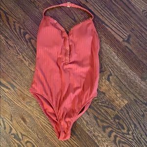 walmart brand red one piece bathing suit